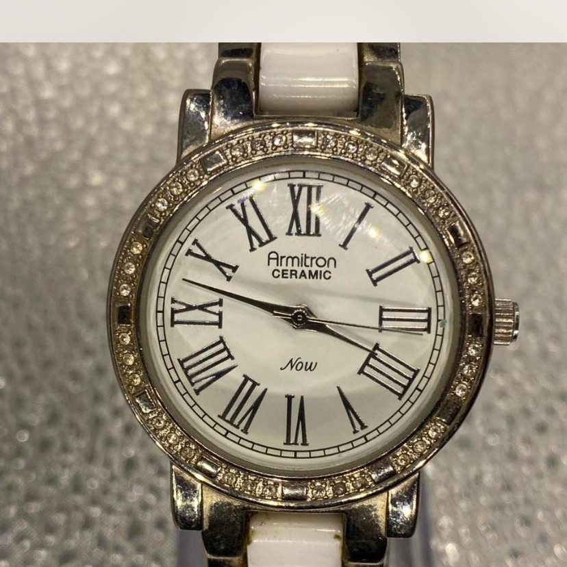 Armitron  Ceramic Womens  Snow White  Silver Crystal Bezel Watch